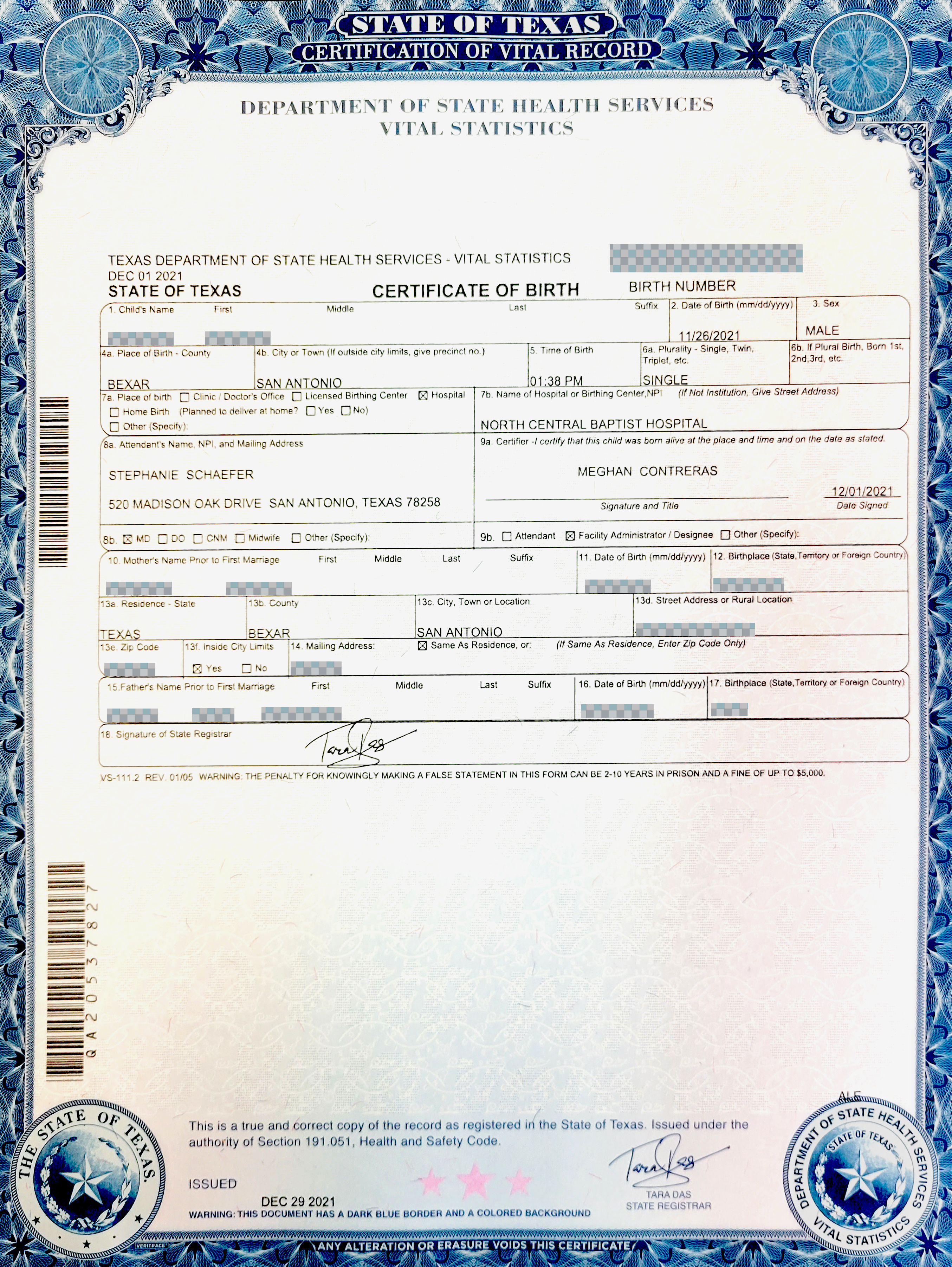 Texas Birth Certificate Long Form Photo