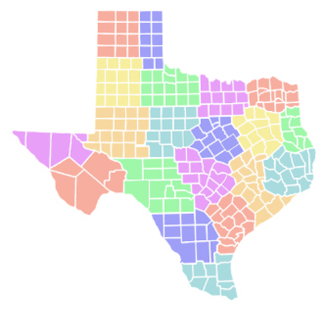Texas-Counties-Multi-Colored-Map